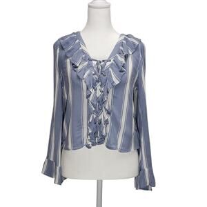 American Eagle Striped Ruffle Lace-Up Blouse Blue White Women’s Small